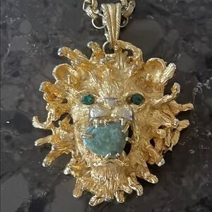 Green and Gold Lion Head Necklace